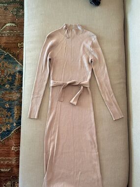 Olive & Oak Ribbed Long-Sleeve Midi Dress - Light Blush